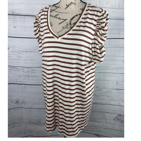 Green Envelope Shirt Womens 1X Striped Short Puff Sleeves Stretch V Neckline NEW - Picture 5 of 10